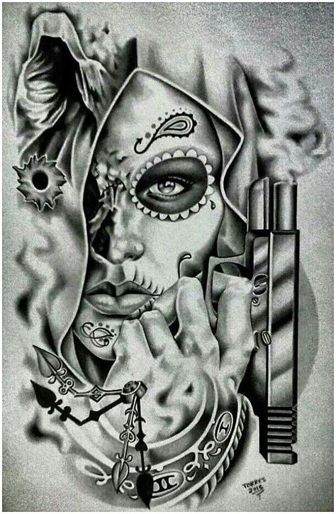 Sleeve tattoos for women. . Gangster chicano art
